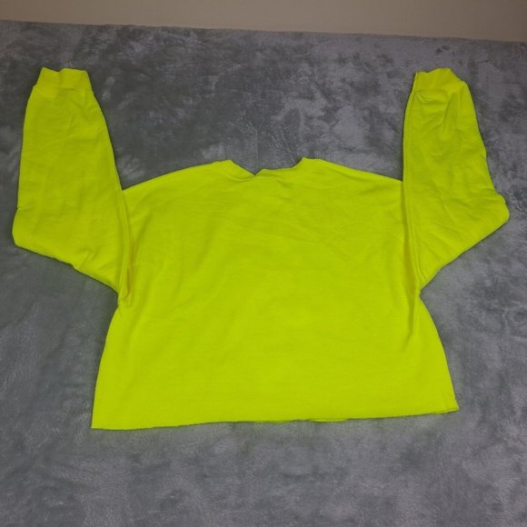 Doja Cat Cropped Graphic Pullover Sweatshirt Highlighter Yellow Women Size MNWOT - Picture 4 of 8